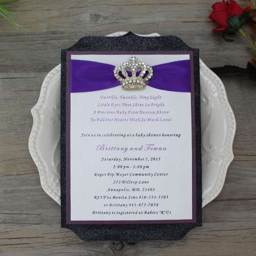 Royal Crown Glitter Black Wedding Invitation Cards